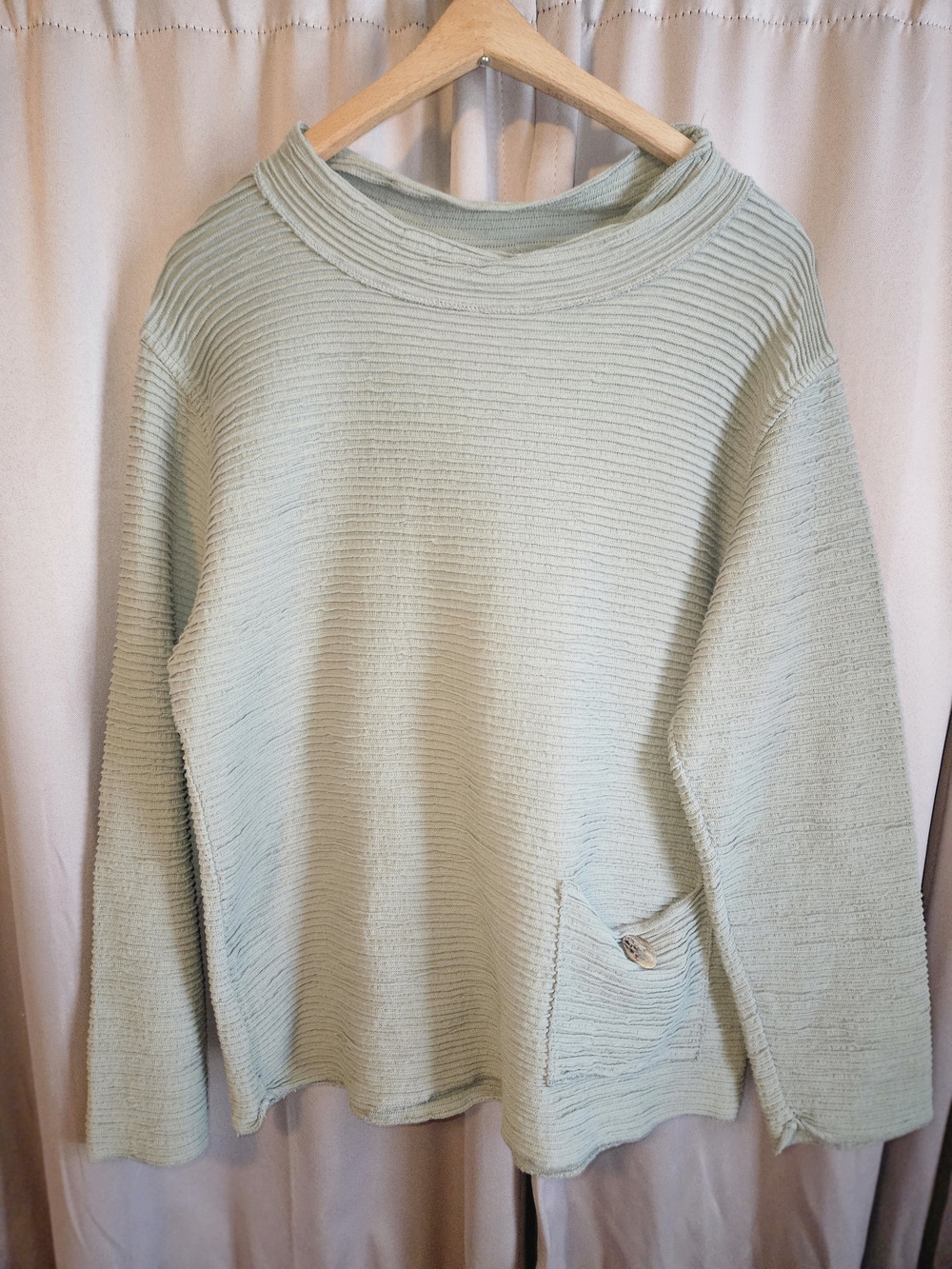 Vintage Color Me Cotton Women's Mint Ribbed Crewneck Sweater with Pocket Size L